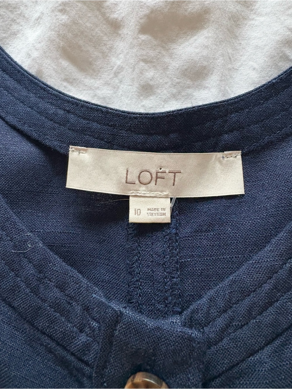 LOFT Navy Linen Blend Button Front A-Line Sleeveless Dress - Picture 5 of 5